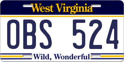 WV license plate OBS524