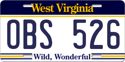 WV license plate OBS526