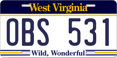 WV license plate OBS531