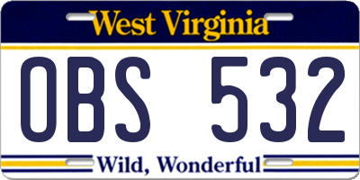 WV license plate OBS532