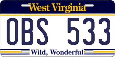 WV license plate OBS533