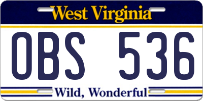 WV license plate OBS536