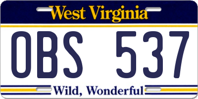 WV license plate OBS537