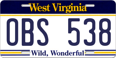 WV license plate OBS538