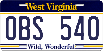 WV license plate OBS540