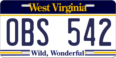 WV license plate OBS542