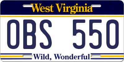WV license plate OBS550