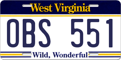 WV license plate OBS551