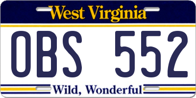 WV license plate OBS552