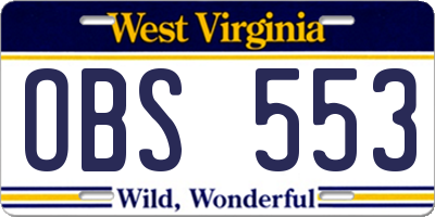 WV license plate OBS553