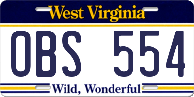 WV license plate OBS554