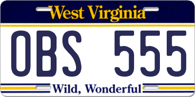 WV license plate OBS555