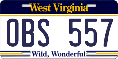 WV license plate OBS557