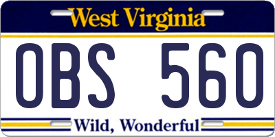 WV license plate OBS560
