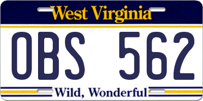 WV license plate OBS562