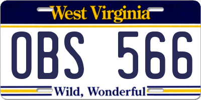 WV license plate OBS566