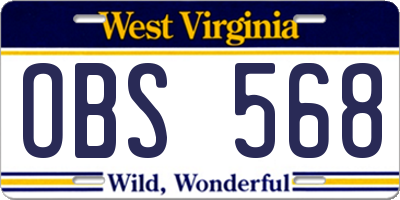 WV license plate OBS568