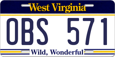 WV license plate OBS571