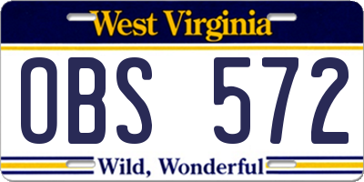 WV license plate OBS572