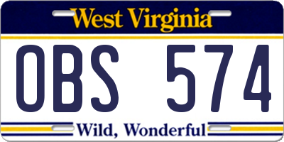WV license plate OBS574