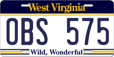 WV license plate OBS575