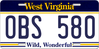 WV license plate OBS580