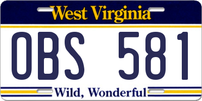 WV license plate OBS581