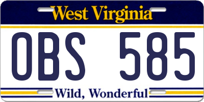 WV license plate OBS585