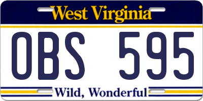 WV license plate OBS595