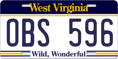 WV license plate OBS596