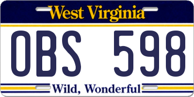 WV license plate OBS598