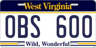 WV license plate OBS600