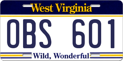 WV license plate OBS601