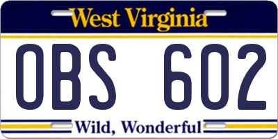 WV license plate OBS602