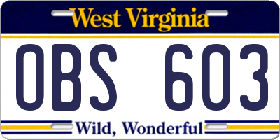 WV license plate OBS603
