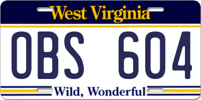 WV license plate OBS604