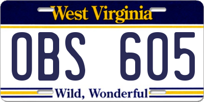 WV license plate OBS605
