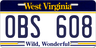 WV license plate OBS608