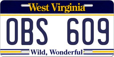 WV license plate OBS609