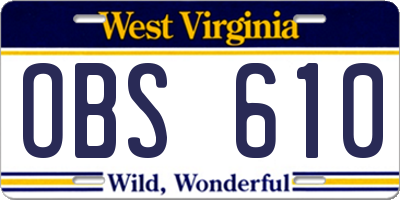 WV license plate OBS610