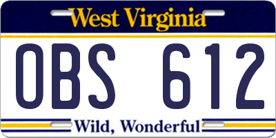 WV license plate OBS612