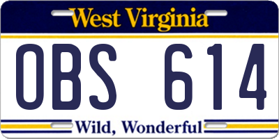 WV license plate OBS614