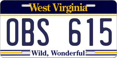 WV license plate OBS615