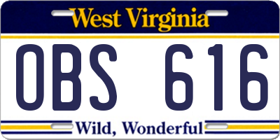 WV license plate OBS616