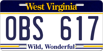 WV license plate OBS617