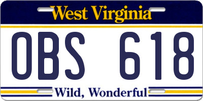 WV license plate OBS618