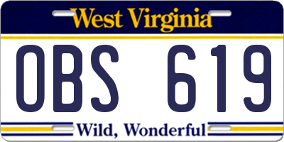 WV license plate OBS619