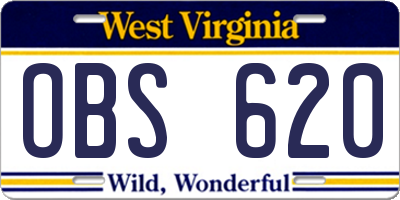 WV license plate OBS620