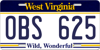 WV license plate OBS625