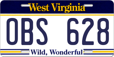 WV license plate OBS628